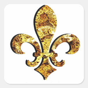 Redon Fleur De Lis Flor New Orleans Guld Fyrkantigt Klistermärke