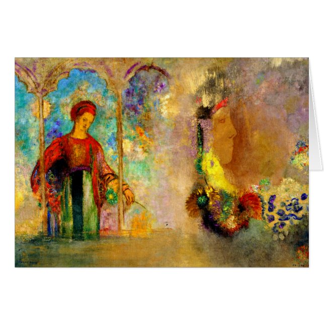 Redon - Gothic Arcade, Woman Gathering Flowers Hälsningskort (Framsidan Horizontal)