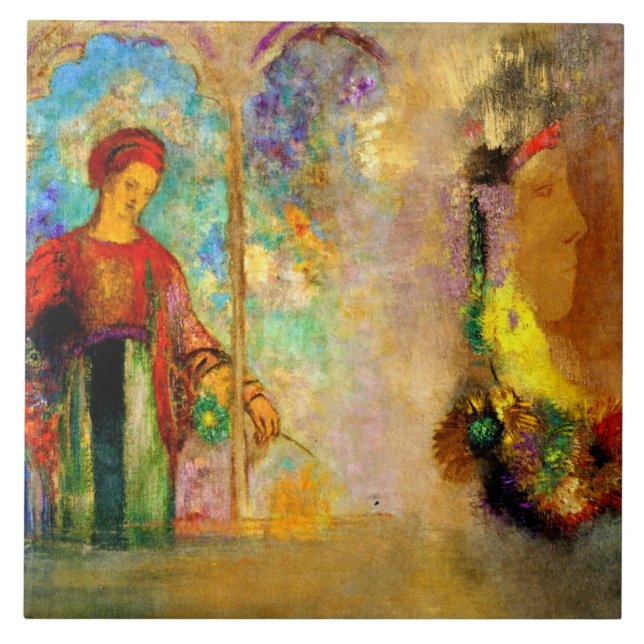 Redon - Gothic Arcade, Woman Gathering Flowers Kakelplatta (Framsidan)