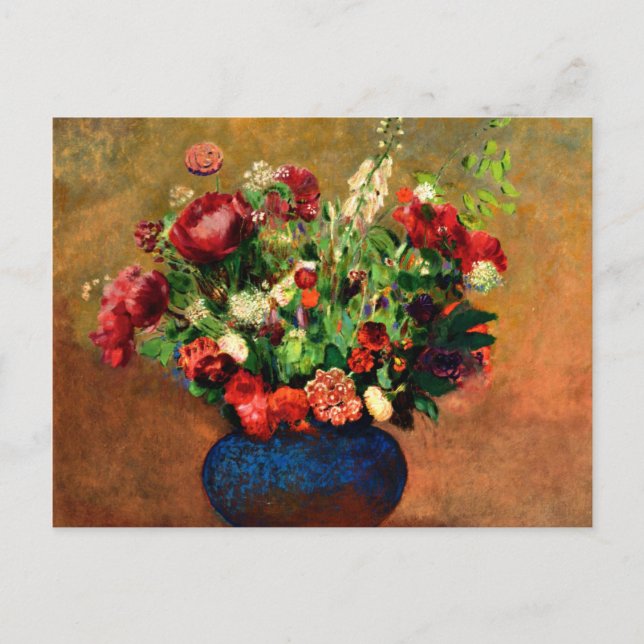 Redon - Poppies och Sweet William i Blue Vas Vykort (Framsida)
