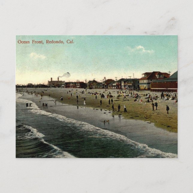 Redondo Beach CA, Bathing Beach 1910s Vykort (Framsida)