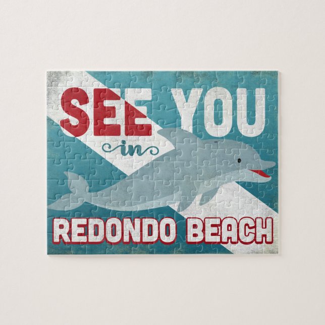 Redondo Beach Dolphin - Retro Vintage resor Pussel (Horisontell)