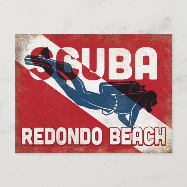 Redondo Beach Scuba Diver - Blue Retro Vykort (Framsida)