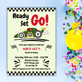 Redot Ålder födelsedag Ställ in Grön Tävling-bil Inbjudningar