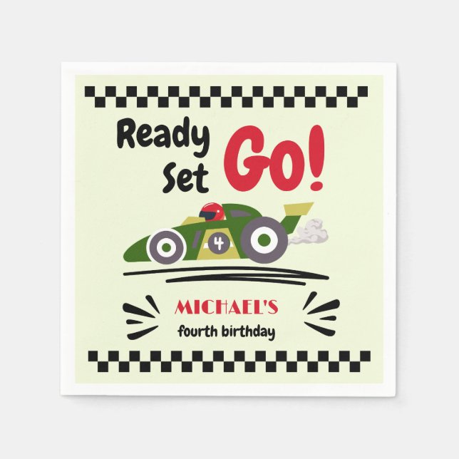 Redot Ålder födelsedag Ställ in Grön Tävling-bil Pappersservett (Framsidan)