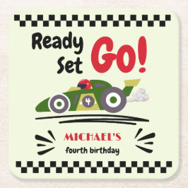 Redot Ålder födelsedag Ställ in Grön Tävling-bil Underlägg Papper Kvadrat