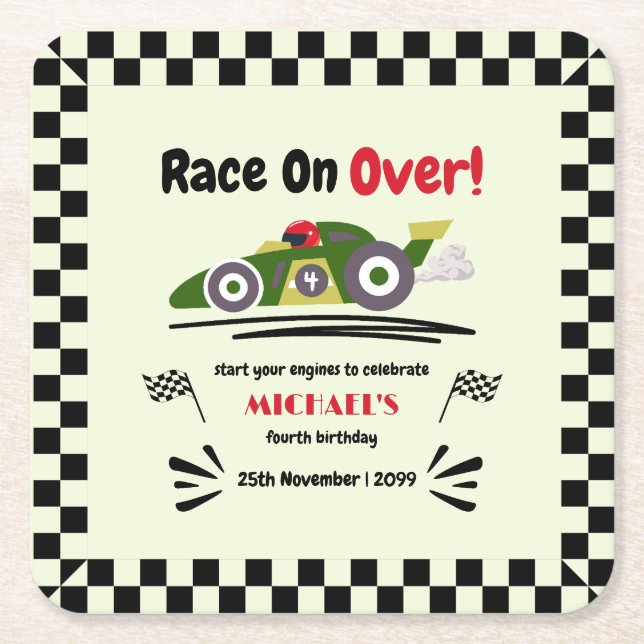 Redot Ålder födelsedag Ställ in Grön Tävling-bil Underlägg Papper Kvadrat (Framsidan)