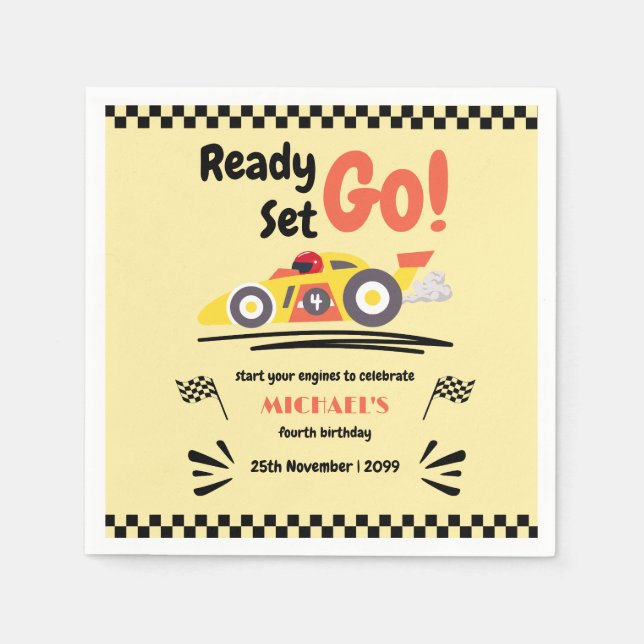 Redot Ålder Födelsedag Ställ in Gult Tävling-bil Pappersservett (Framsidan)