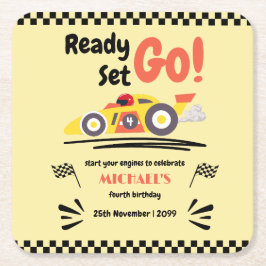 Redot Ålder Födelsedag Ställ in Gult Tävling-bil Underlägg Papper Kvadrat