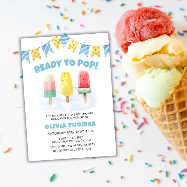 Redot Blue Popcle to Pop Ice Cream Baby Shower Inbjudningar (Blue Popcicle Ready To Pop Ice Cream Baby Shower Invitation)