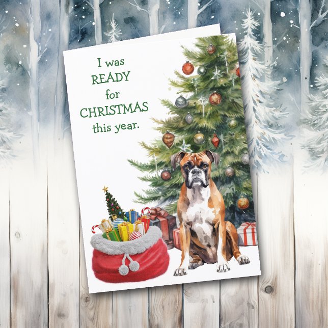 Redot Boxer (lustigt Hund) till jul Helgkort (Skapare uppladdad)