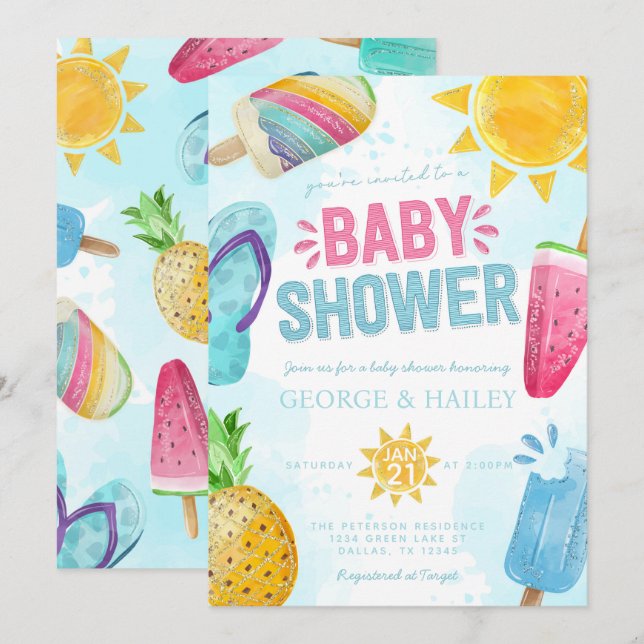 Redot Cute Summer Popsicle till Pop Baby Shower Inbjudningar (Fram/baksida)