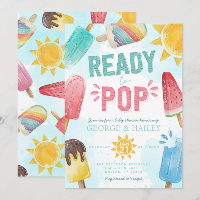 Redot Cute Summer Popsicle till Pop Baby Shower Inbjudningar (Fram/baksida)