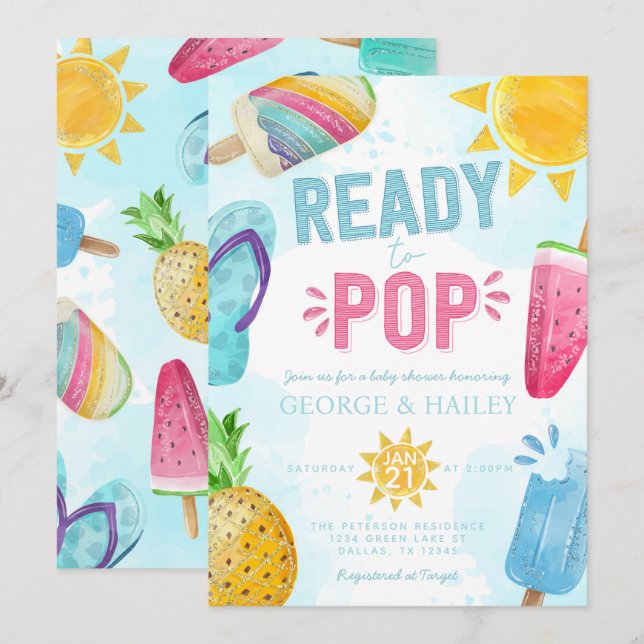 Redot Cute Summer Popsicle till Pop Baby Shower Inbjudningar (Fram/baksida)