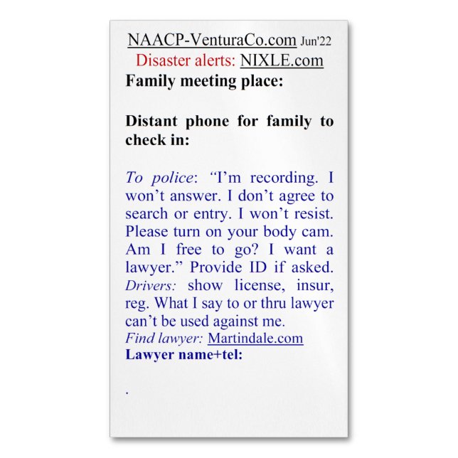 Redot för nödsituationer: katastrofer eller polis magnetiska visitkort (Framsida vertikal)