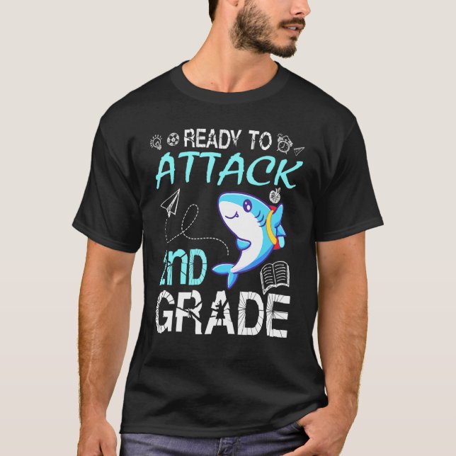 Redot från Shark Teacher Student Back School för a T Shirt (Framsida)