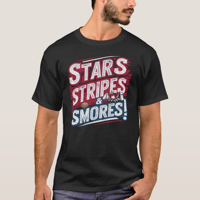 redot i juli: Stars, Rand och S'mores T Shirt (Framsida)