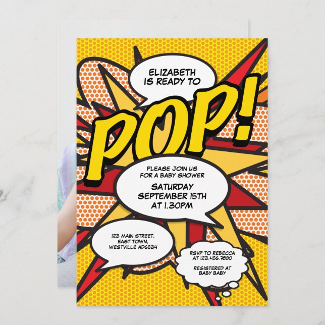 Redot Modern babyvisningsprogram för Roligt till p Inbjudningar (Fram/baksida)