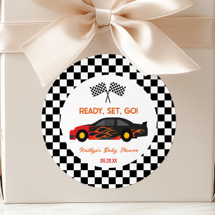 Redot Red Flame Tävling Car Set Go Baby Shower Fav Runt Klistermärke