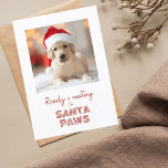 Redot Santa Tassar och väntan - Hund älskare jul Helgkort<br><div class="desc">Vem har den finaste poochen? Det gör du! Sprid helgdag med det här julhälsningskortet, anpassat med ett foto av din vän till håriget. Festiv röd typografi på en vit snö-bakgrund. Ord: FRONT "Redo Väntande på Santa tassar"; INSIDE ord är helt redigerbart för att du ska kunna justera eller ta bort...</div>