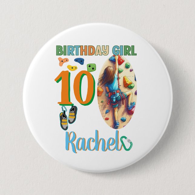 Redot Sten Klimatande Birthday Girl Äventyr Knapp (Framsida)
