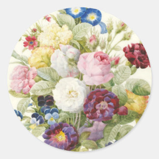Redoute Bouquet of Flowers Round Sticker Runt Klistermärke