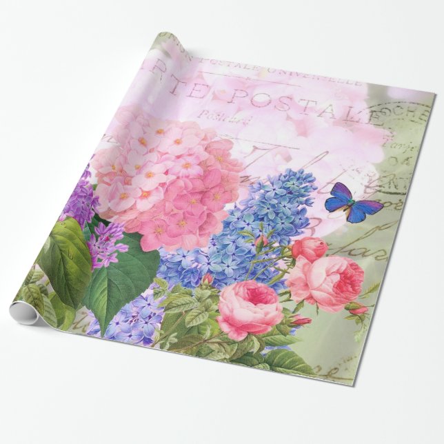 Redoute Flowers Collage Glossy Wrapping Papper Presentpapper (Utrullad)