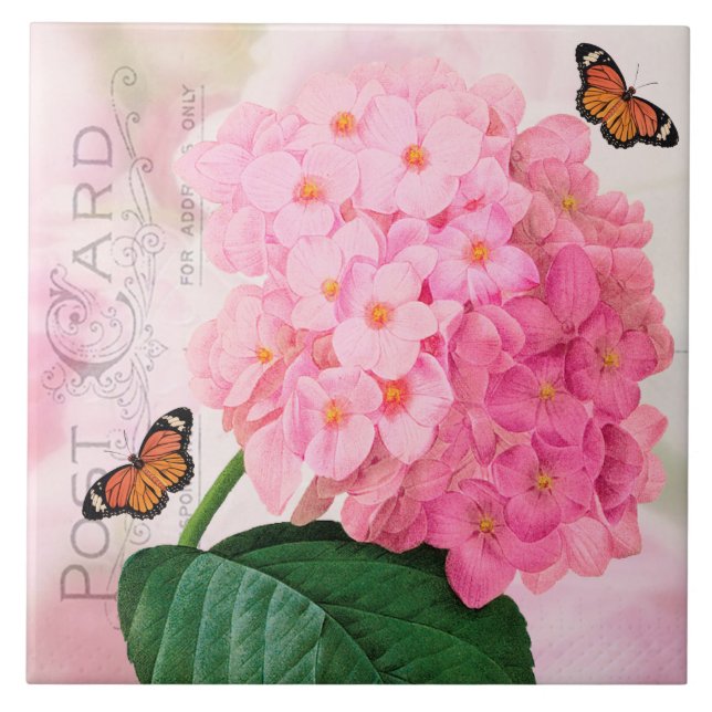 Redoute Fransk Rosa Hydrangea Ceramic Tile Kakelplatta (Framsidan)