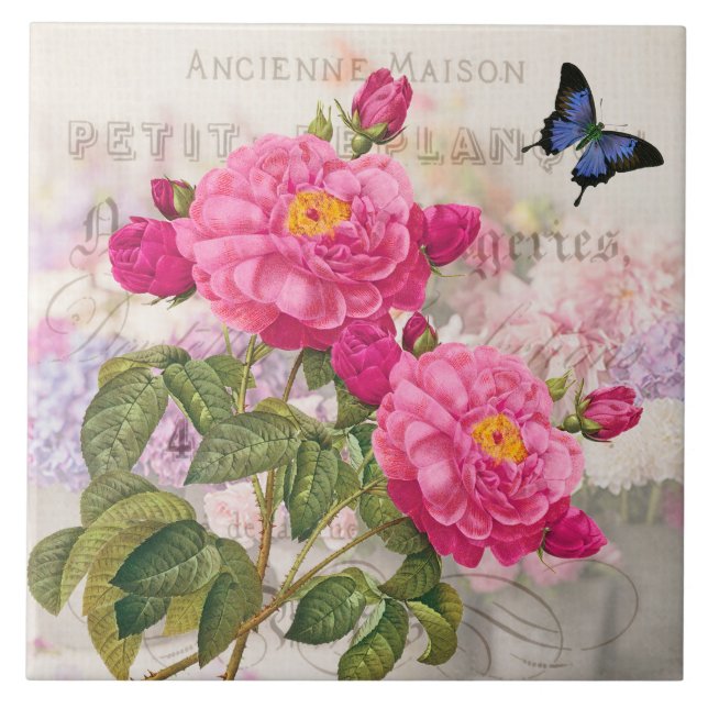 Redoute Fransk Rosa ros Ceramic Tile Kakelplatta (Framsidan)