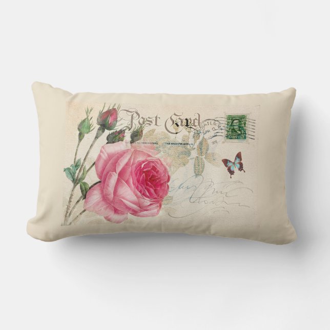 Redoute Fransk Rosa ros Lumbar Dekorativ kudde (Framsida)