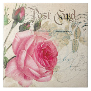 Redoute Fransk Rosa ros vycard Ceramic Tile Kakelplatta