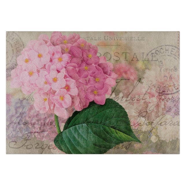Redoute Rosa Hydrangea Flowers Glasskärskivor (Framsidan)