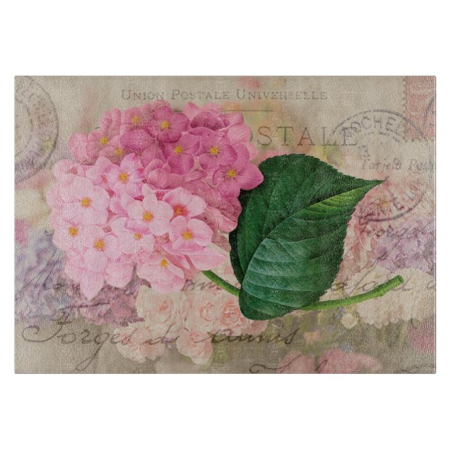 Redoute Rosa Hydrangea Flowers Glasskärskivor (Framsidan)