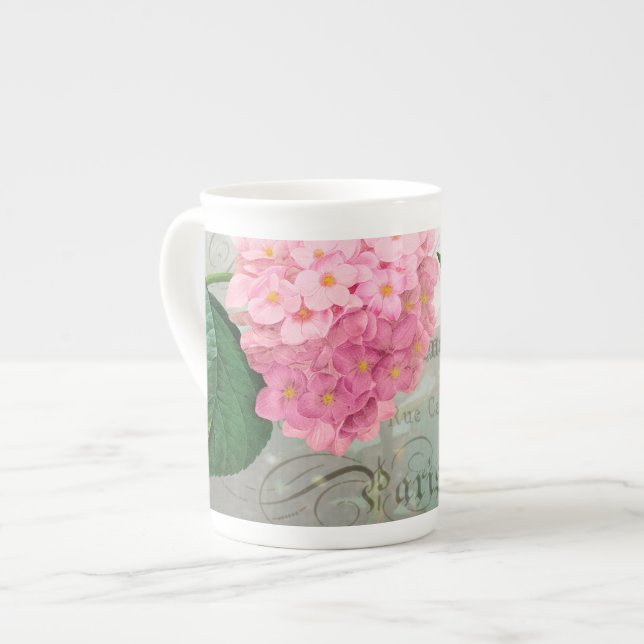 Redoute Rosa Hydrangea Mugg Kopp Benporslin Mugg (Framsida vänster)