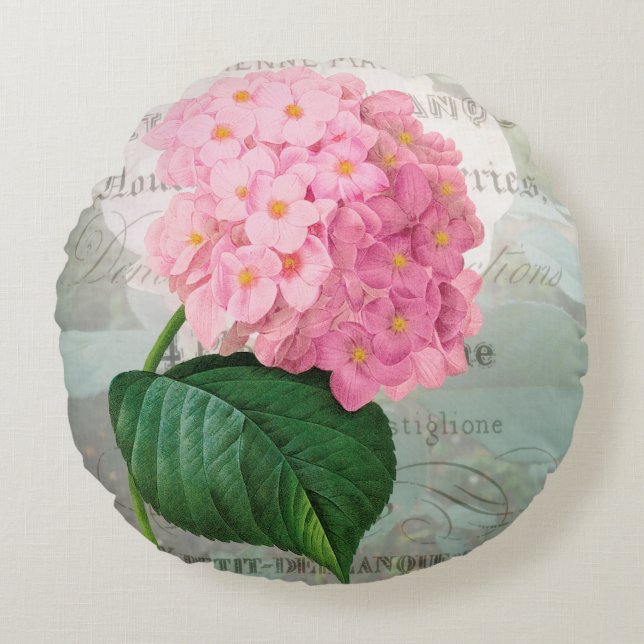 Redoute Rosa Hydrangea Petal Pillow Rund Kudde (Framsidan)