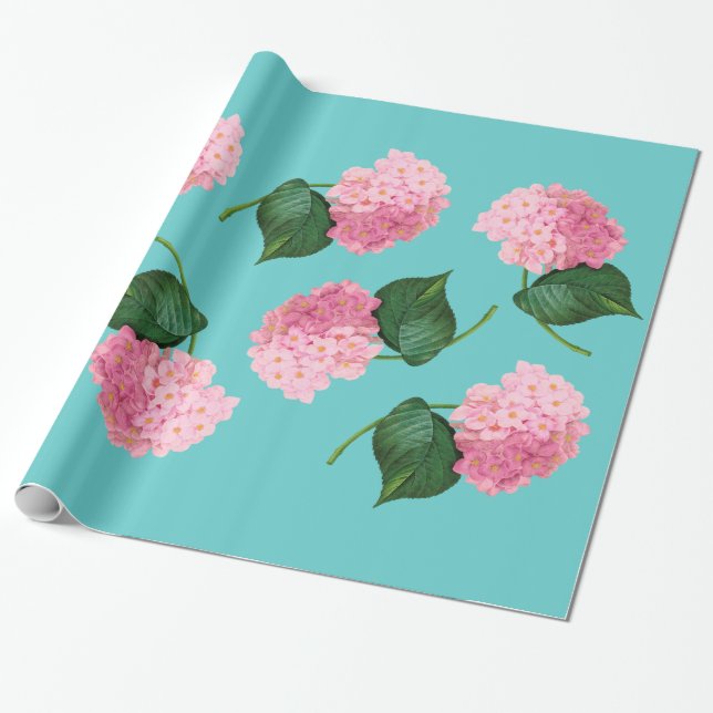 Redoute Rosa Hydrangea Wrapping Papper Presentpapper (Utrullad)