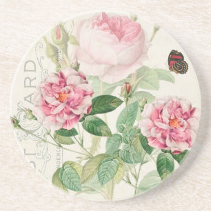 Redoute Rosa ros Flowers Sandstone Underlägg