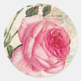 Redoute Rosa ros kuvert Stickers Sälar Runt Klistermärke