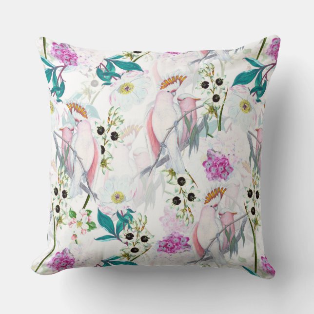 Redouté Tropical Flowers and Birds Mönster - white Kudde (Framsida)