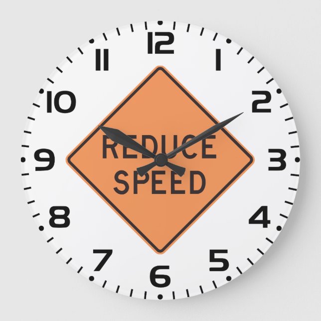 Reduce Speed Orange Diamond Road Sign Stor Klocka (Framsida)