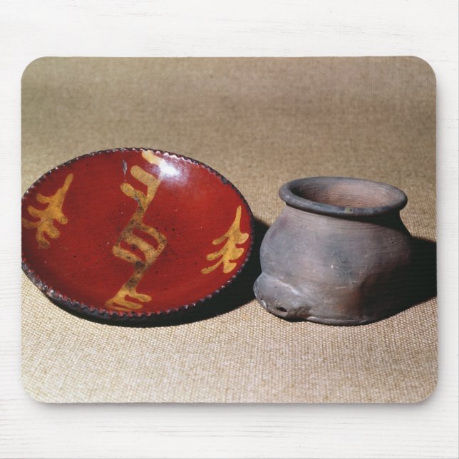 Redware kopp och maträtt, c.1780 musmatta (Framsidan)