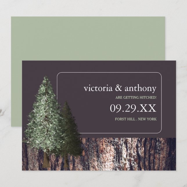 Redwood & Bark, Rustic Bröllop spara datum Datumet (Fram/baksida)