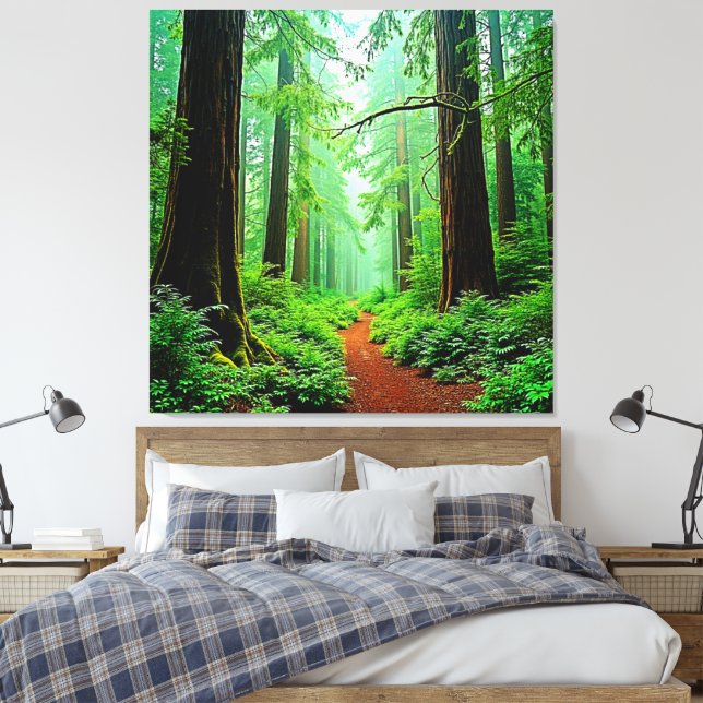 Redwood Forest Misty Tranquilitet Design Canvastryck (Insitu (sovrum))