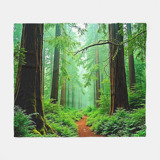 Redwood Forest Misty Tranquilitet Design Fleecefilt (Framsidan (Horisontell))