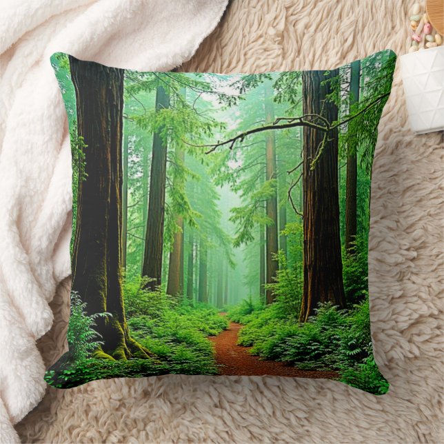 Redwood Forest Misty Tranquilitet Design Kudde (Filt)