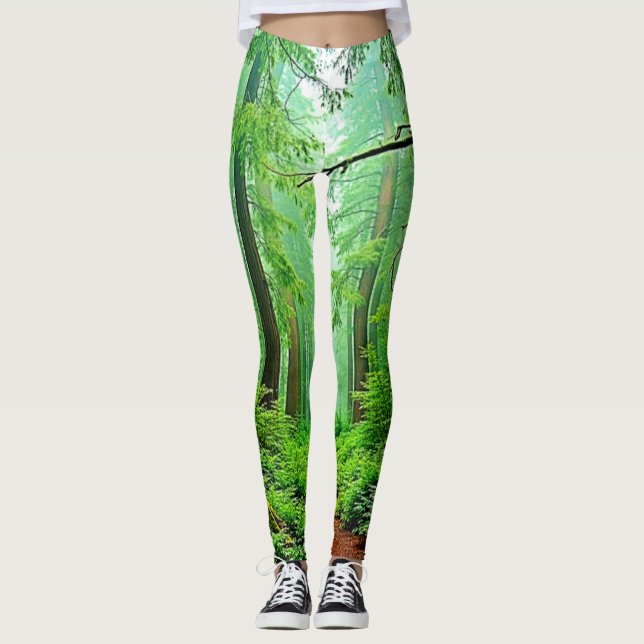 Redwood Forest Misty Tranquilitet Design Leggings (Framsida)