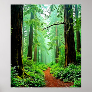 Redwood Forest Misty Tranquilitet Design Poster