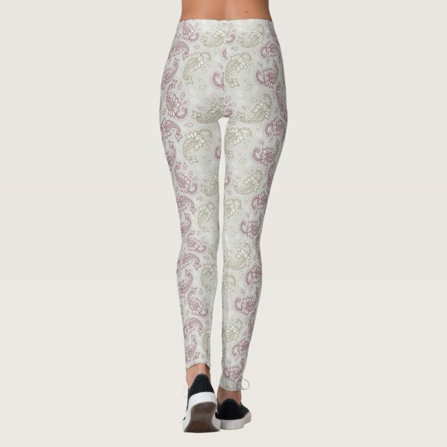 Redwood-Grönt Paisley Mönster Leggings (Baksida)