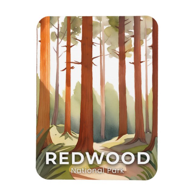 Redwood National Park | Akvarell Reskonst Magnet (Vertikal)