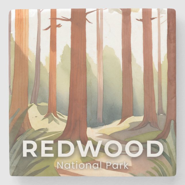 Redwood National Park | Akvarell Reskonst Stenunderlägg (Framsidan)